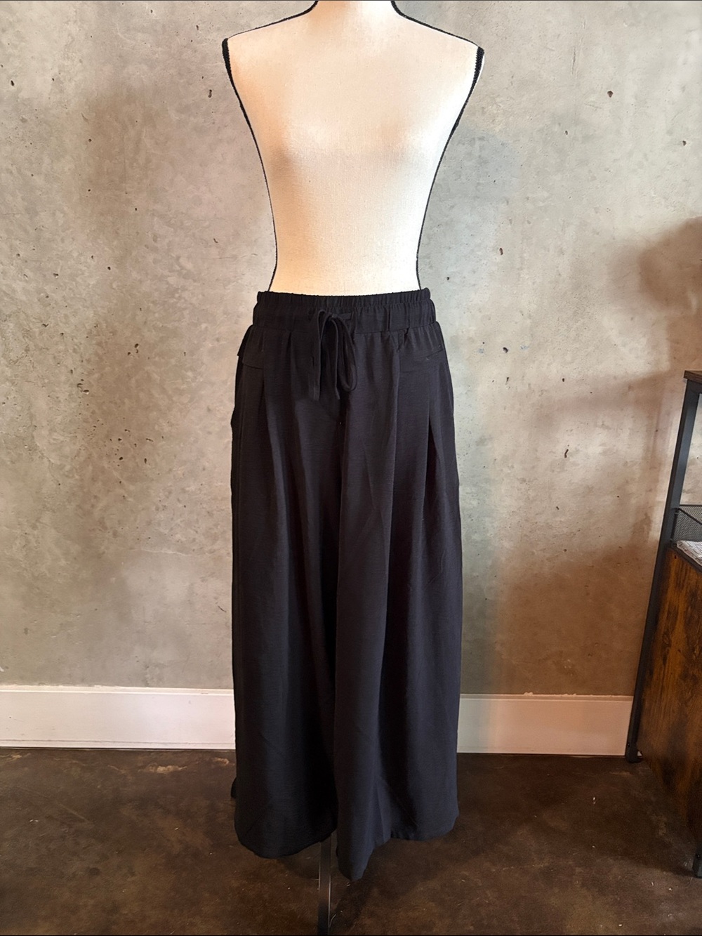 Black Wide-Leg Drawstring Pants